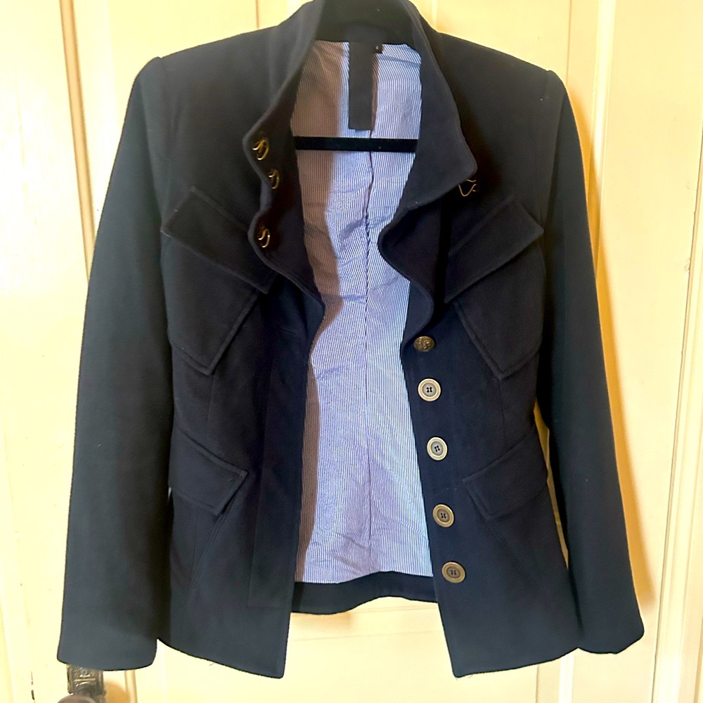 L.A.M.B. LAMB Navy wool angora cashmere blend cropped military pea coat jacket 6